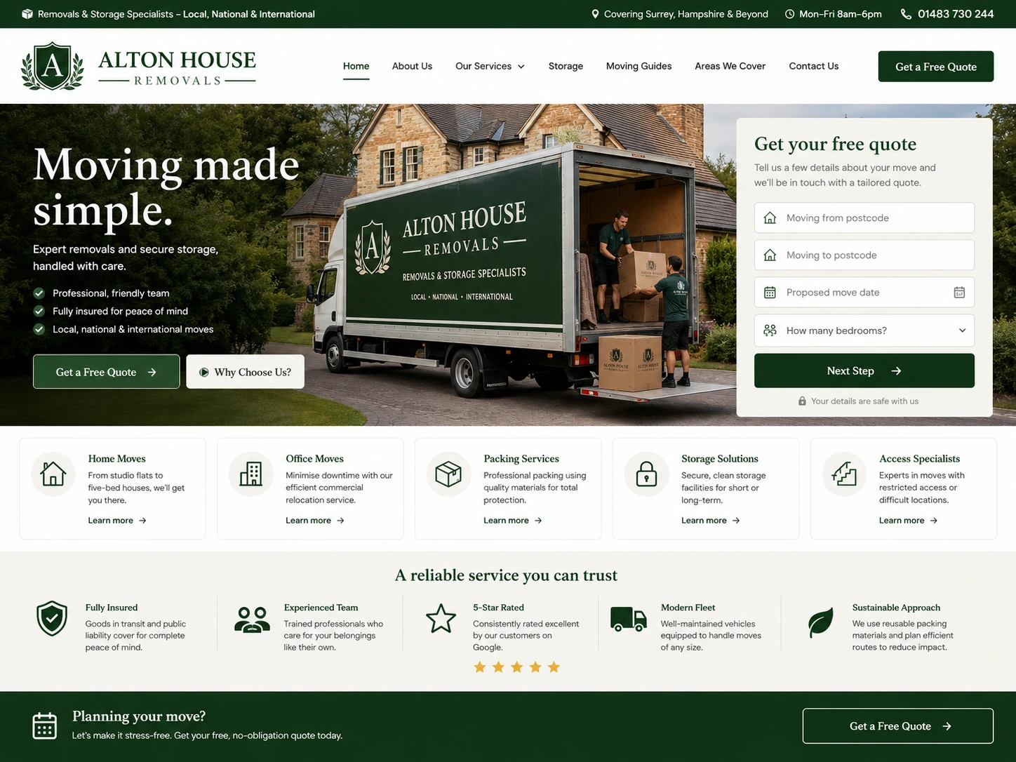 Alton House Removals website case study screenshot