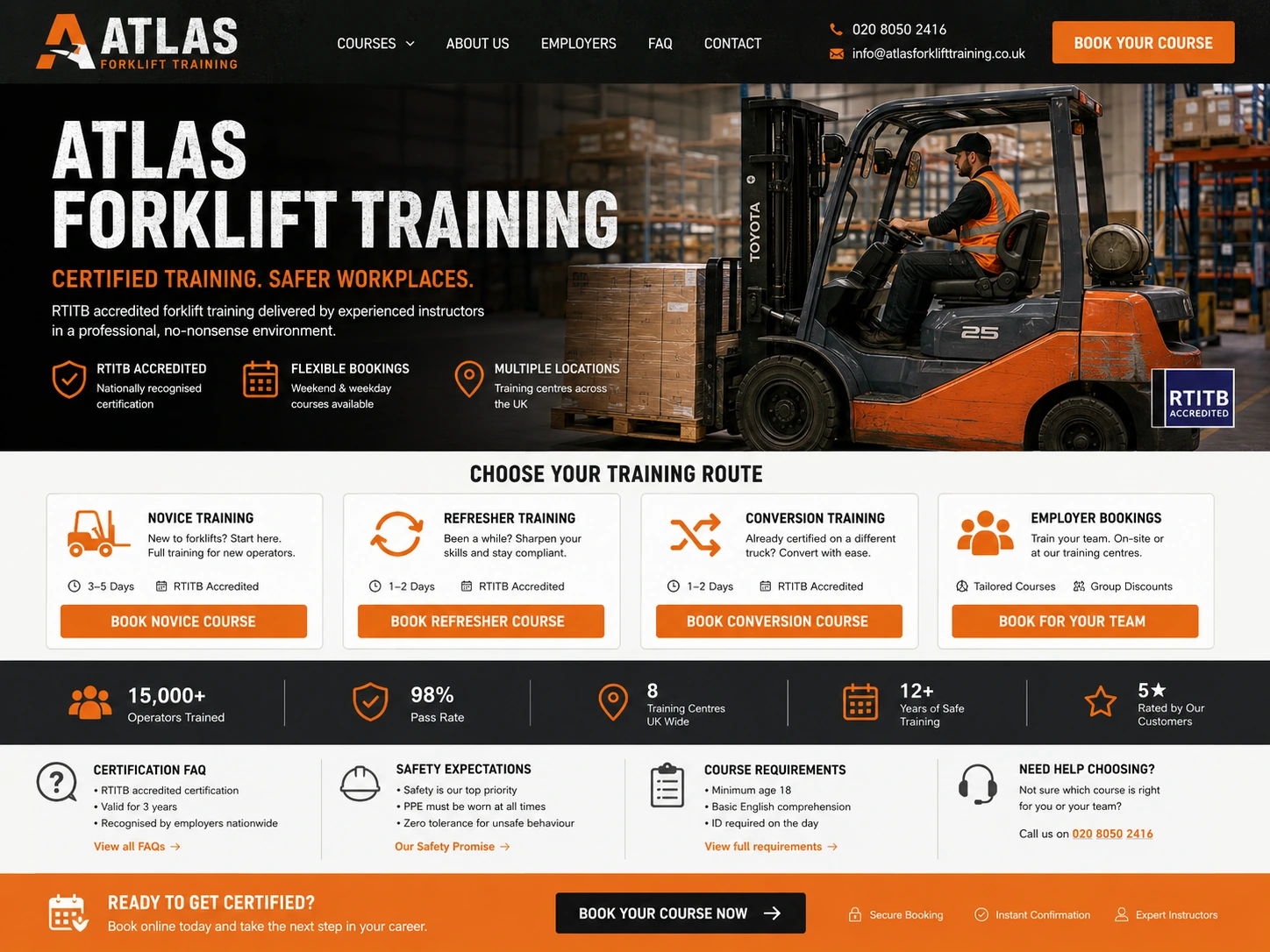 Atlas Forklift Training website case study screenshot