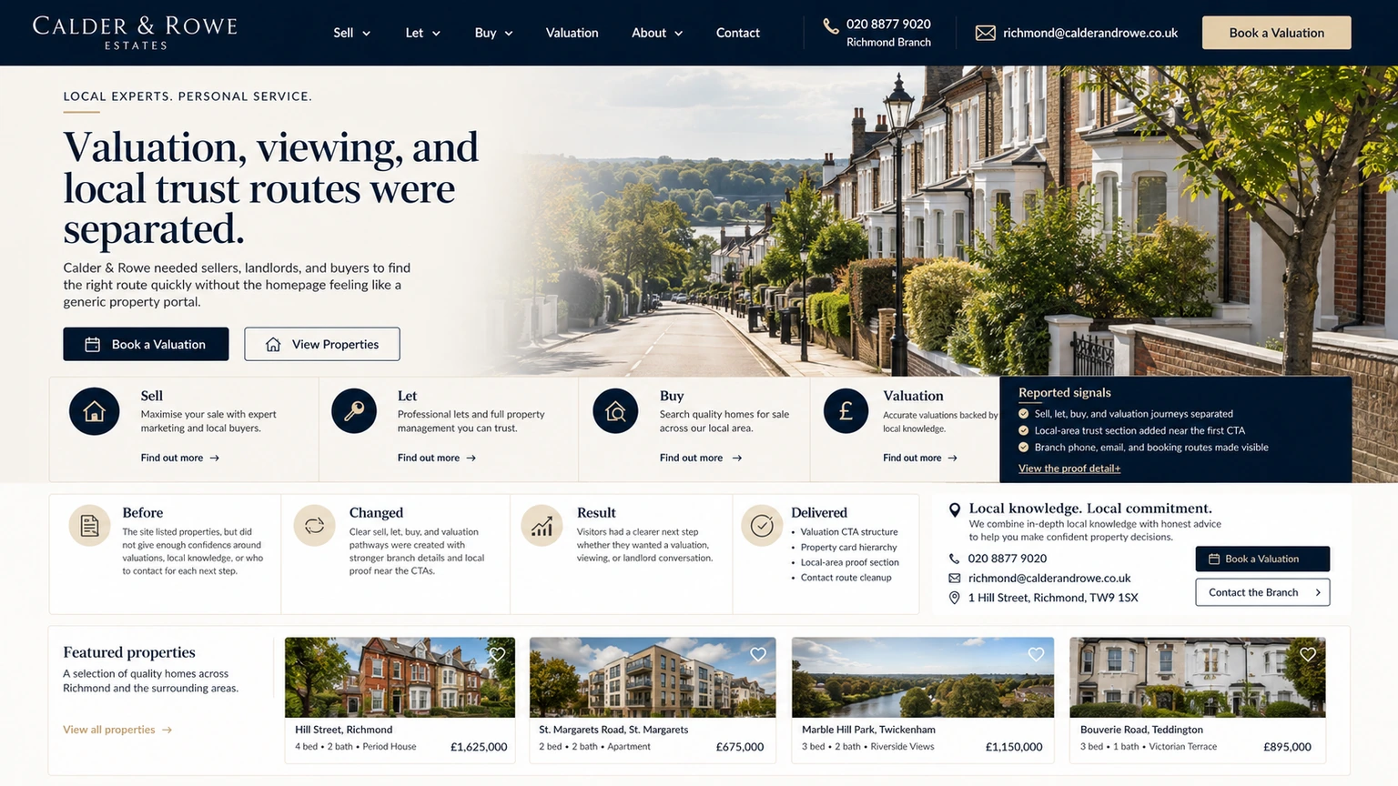 Calder and Rowe Estates website proof board