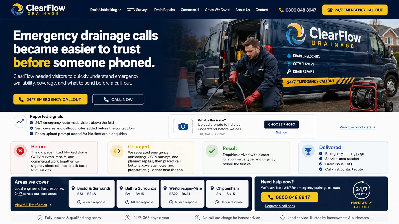ClearFlow Drainage website proof board