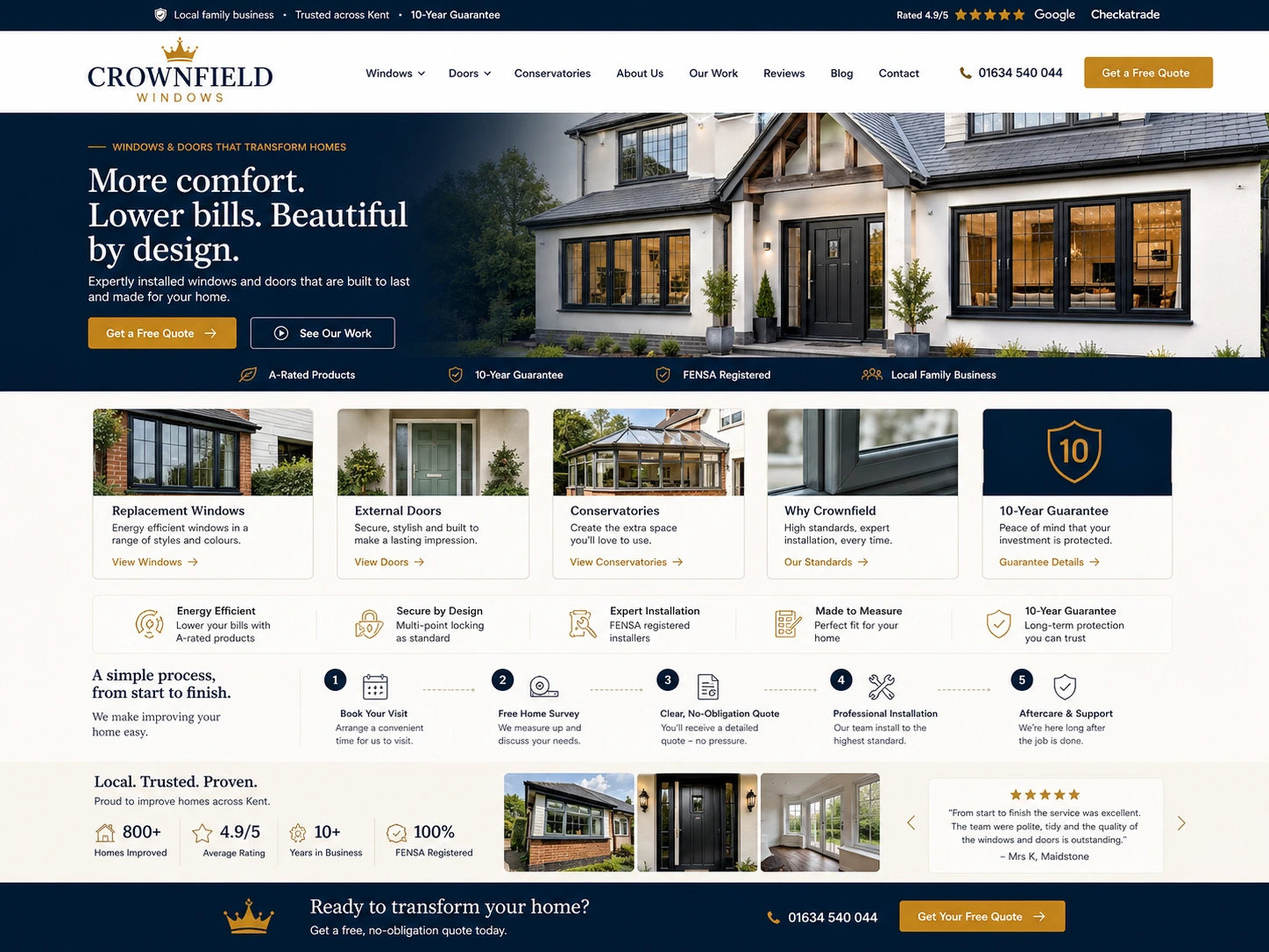 Crownfield Windows website case study screenshot