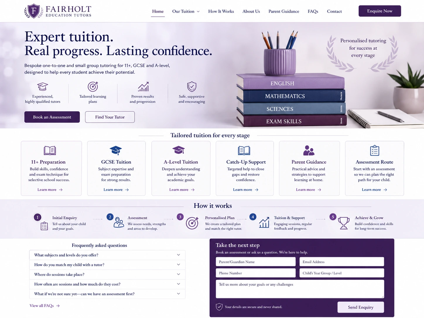 Fairholt Education Tutors website case study screenshot