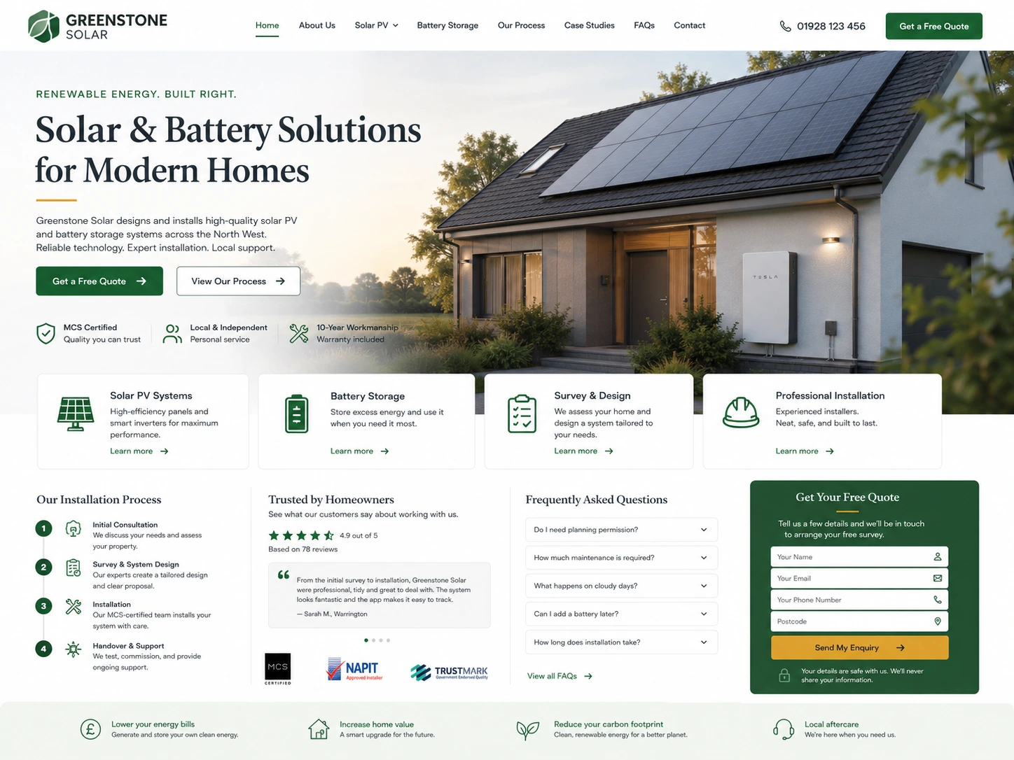 Greenstone Solar website case study screenshot