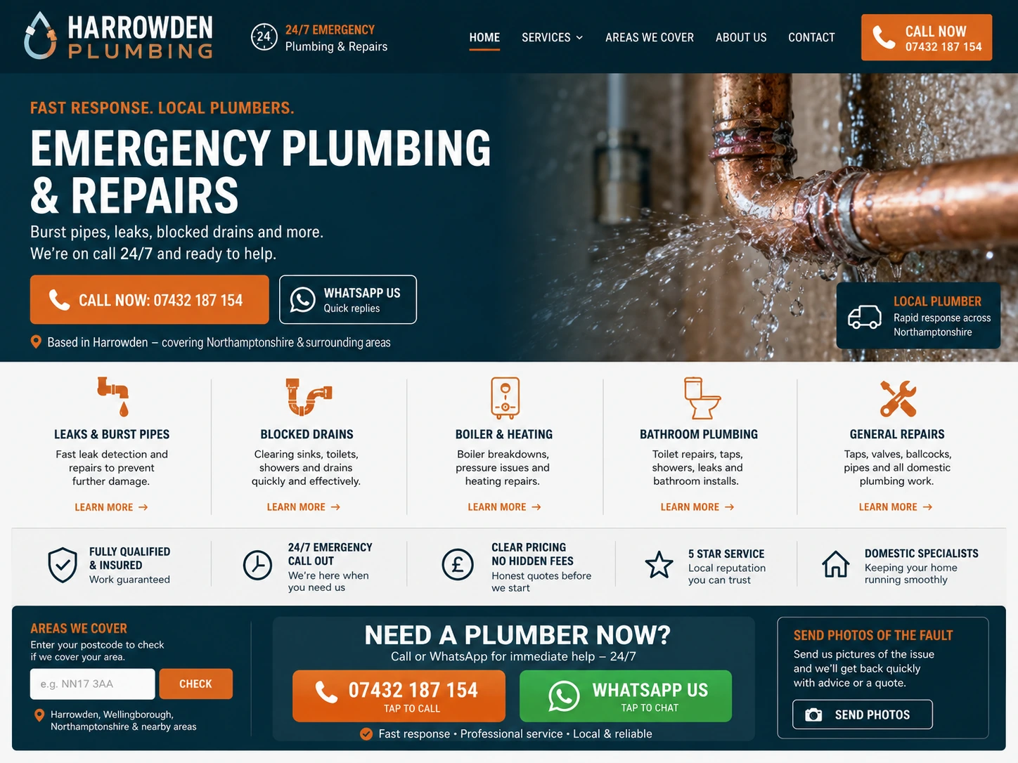 Harrowden Plumbing website case study screenshot