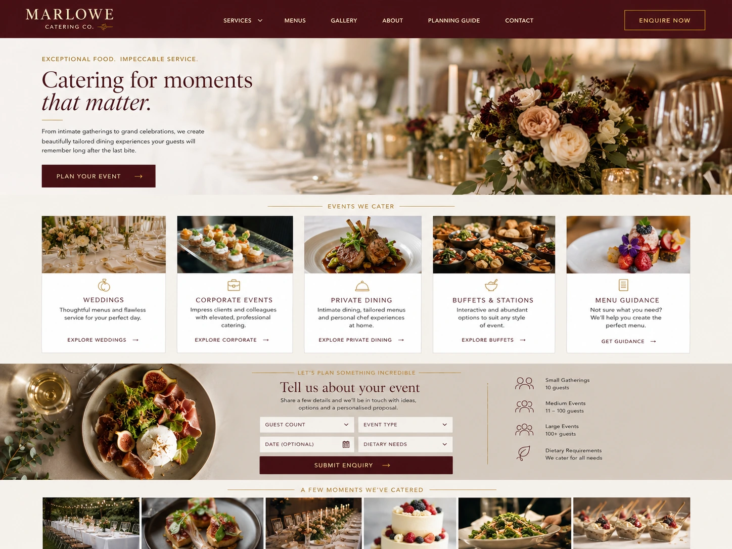 Marlowe Catering Co. website case study screenshot