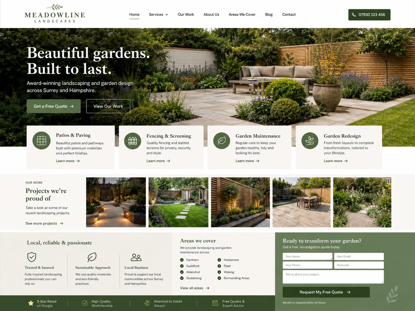 Meadowline Landscapes website case study screenshot