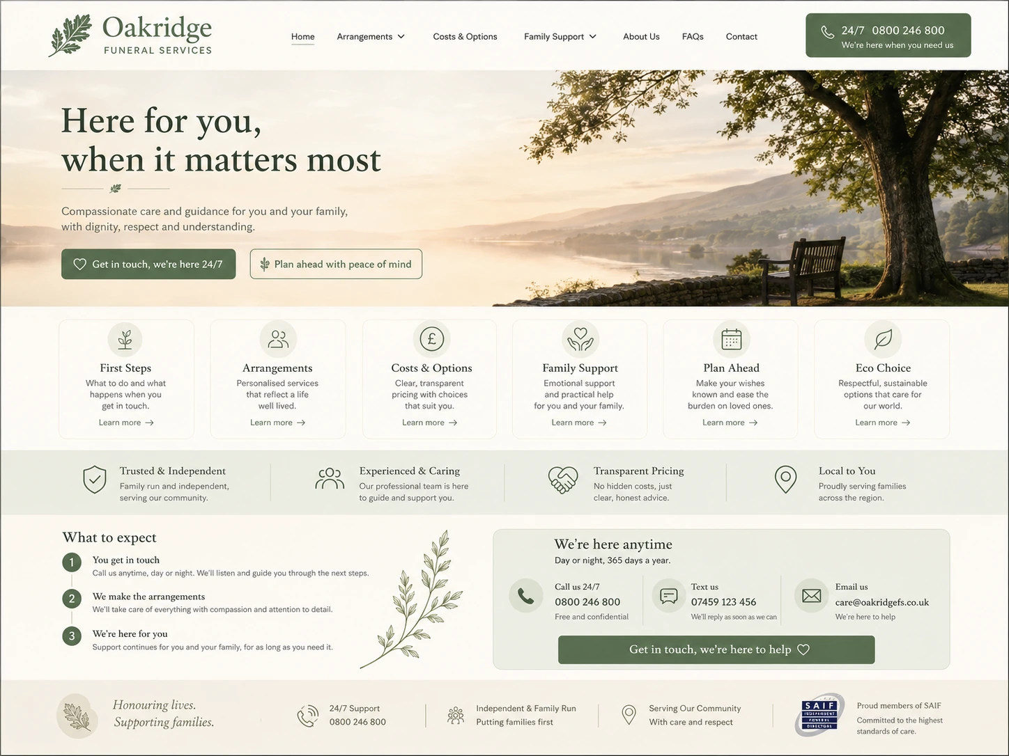 Oakridge Funeral Services website case study screenshot