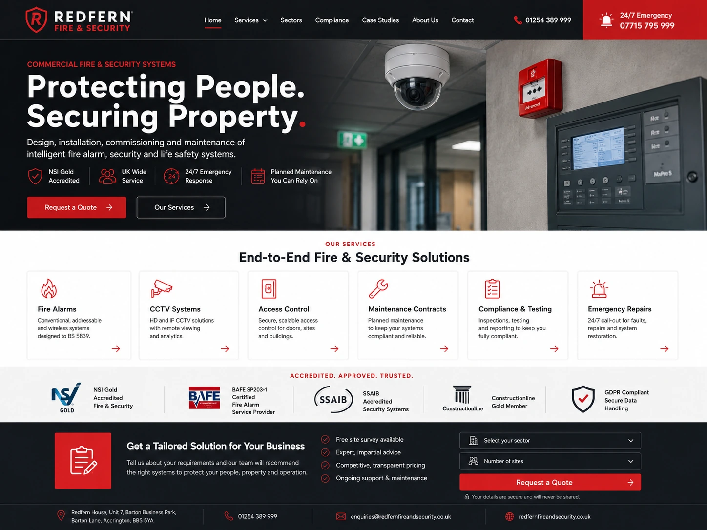 Redfern Fire & Security website case study screenshot