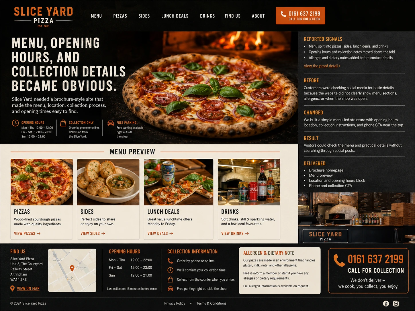 Slice Yard Pizza website proof board