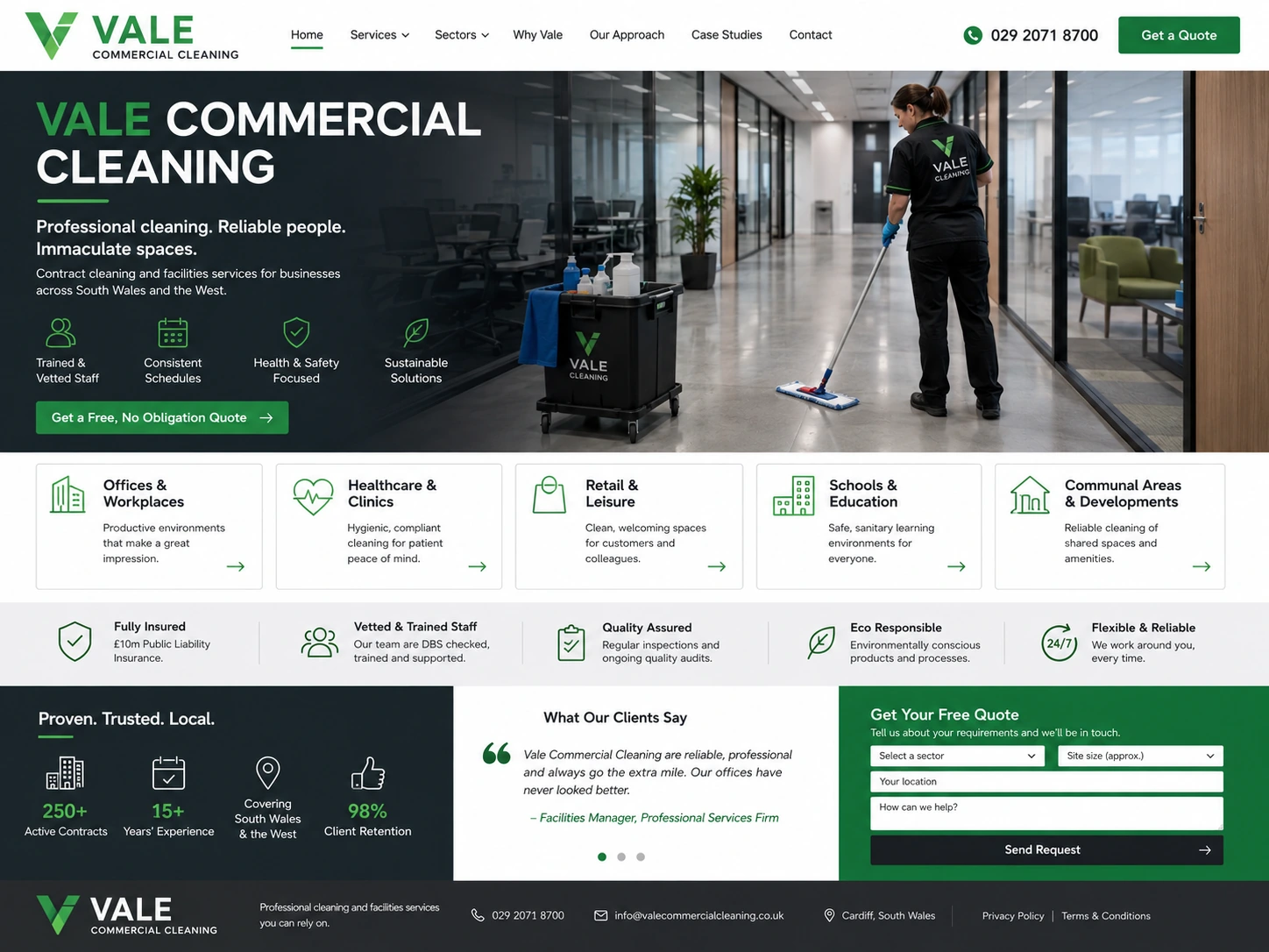 Vale Commercial Cleaning website case study screenshot