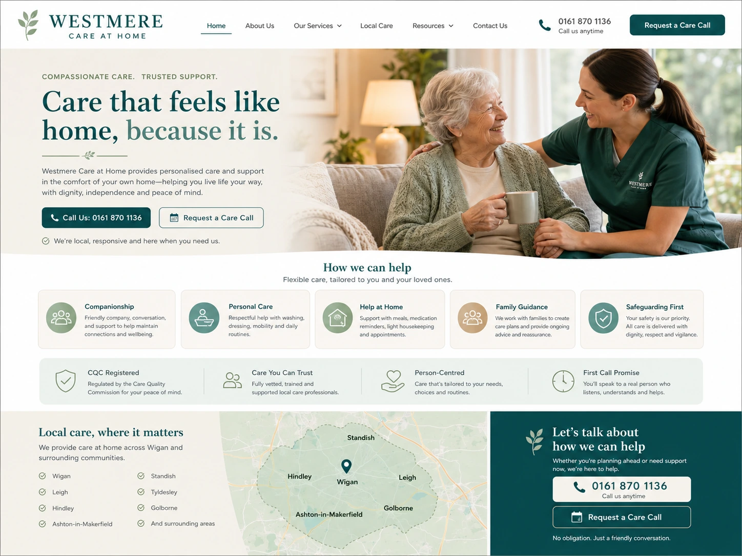 Westmere Care at Home website case study screenshot