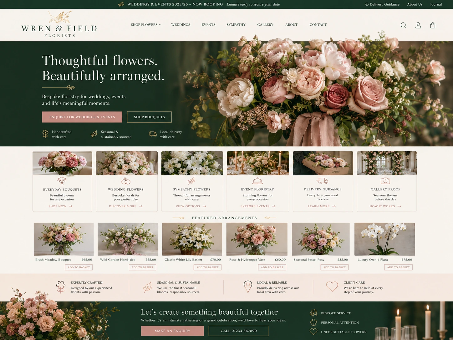 Wren & Field Florists website case study screenshot