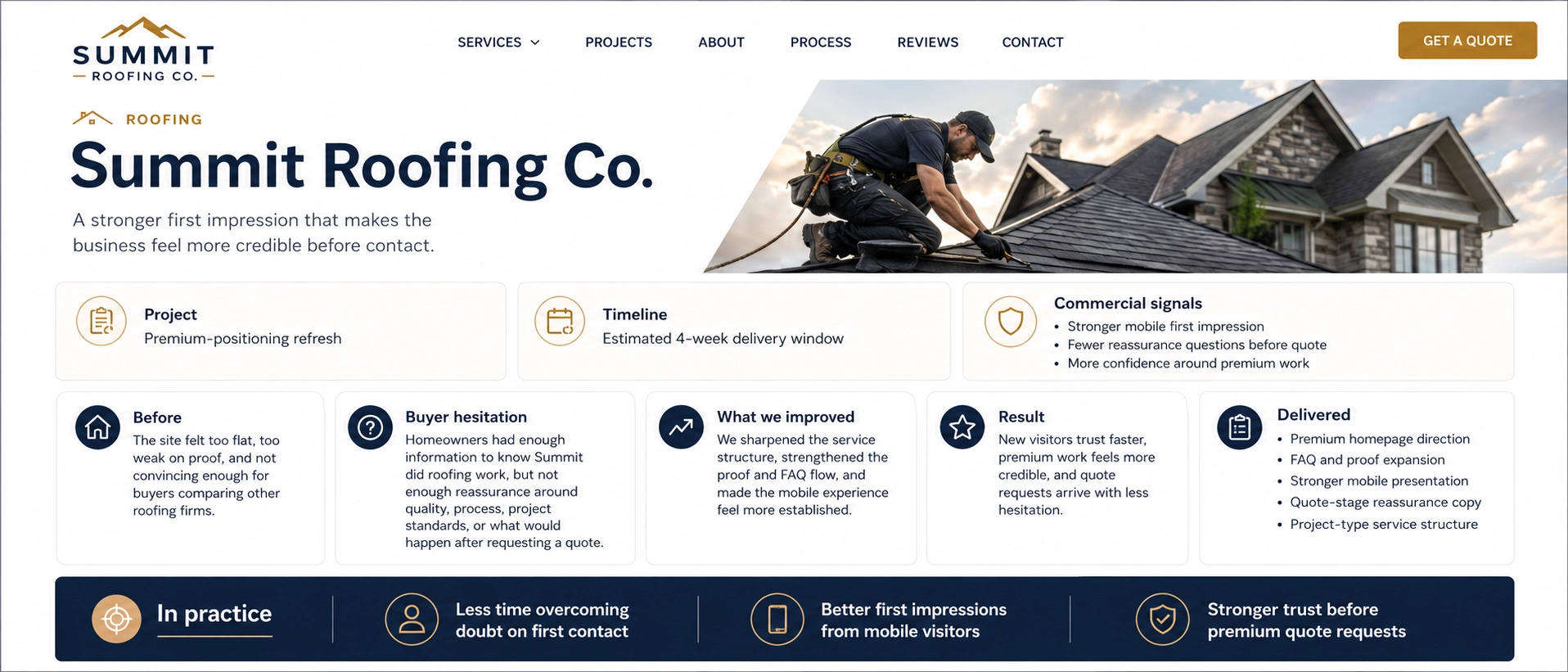 Summit Roofing Co. website proof board